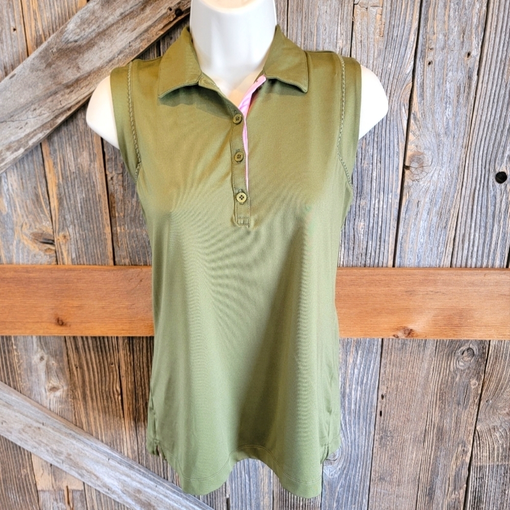 E P pro tour tech womens sleevless polo tank top size s Small green